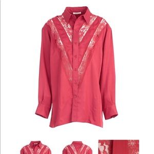 Celine Red Lace Detail Button down